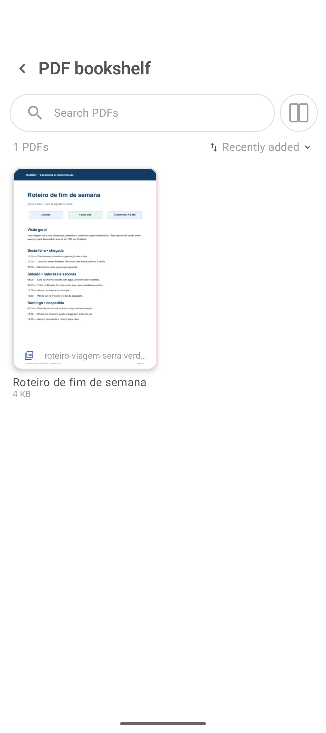 Biblioteca de PDFs do DicaNote